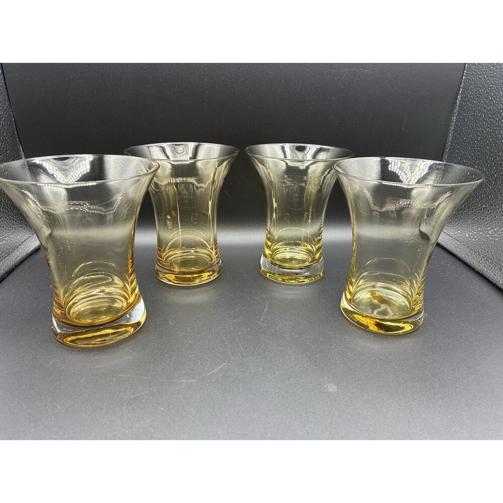 Vintage MCM Amber Golden Flared Glass Tumbler/Vase 5" Tall Controlled Bubbles